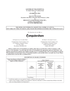 Letter of Transmittal for Common Stock