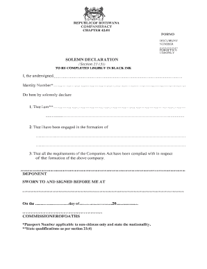 Botswana Solemn Declaration Form 3