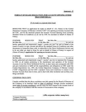 Board Resolution for Investor Account Opening
