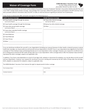 SCMA Members' Insurance Trust Waiver of Coverage Form