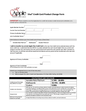 Visa Credit Card Product Change Form