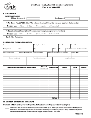 Debit Card Fraud Affidavit amp Member Statement Fax 614-564-4588 - applefcu