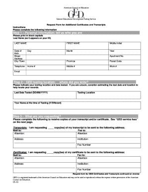 GED Certificate and Transcript Request Form