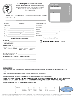 Kansas Veterinary Diagnostic Lab Submission Form