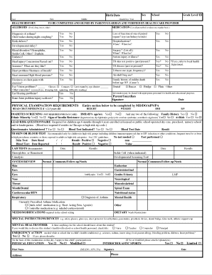 School Health History Form