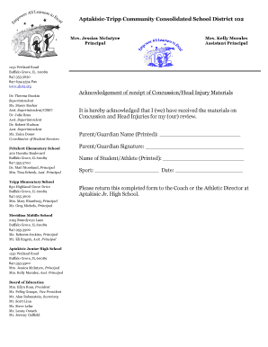 Acknowledgement of Concussion/Head Injury Materials