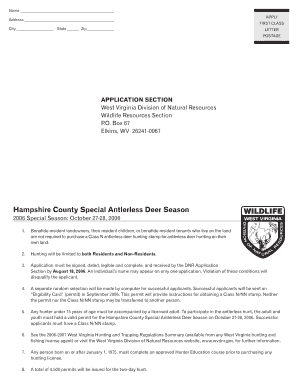 Hampshire County Special Antlerless Deer Season Application