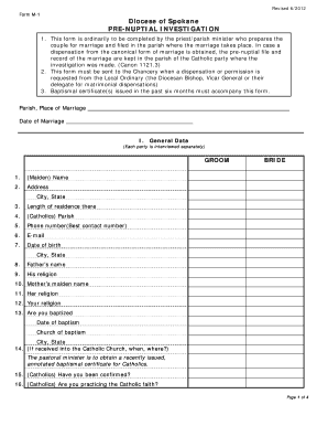 Catholic Pre-Nuptial Investigation Form