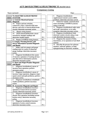 AUT-260 Electrical/Electronic II Competency Form