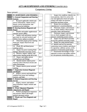 NATEF-2013 Suspension and Steering Form