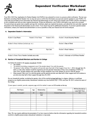 2014-2015 Dependent Verification Worksheet