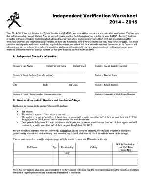 Independent Verification Worksheet