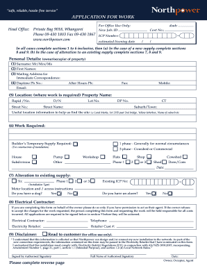 Application for Work - Electrical Supply