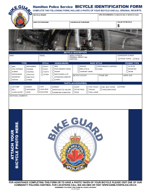 Hamilton Police Service Bicycle Identification Form