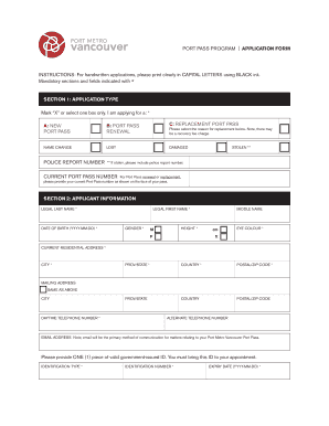 Port Pass Program Application Form