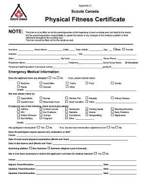 Scouts Canada Physical Fitness Certificate