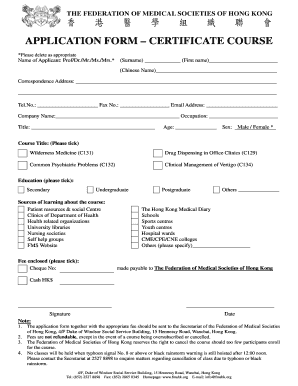 Hong Kong Medical Course Application Form