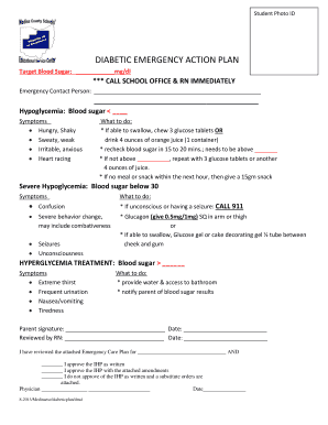 Diabetic Emergency Action Plan
