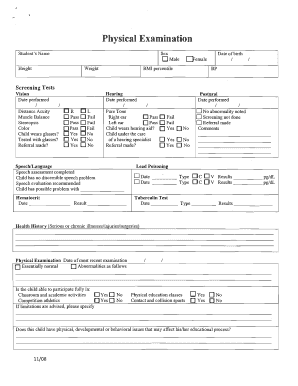 Ohio School Physical Examination Form