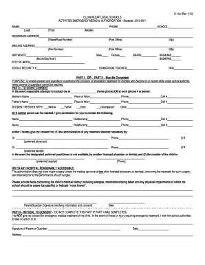 Cloverleaf Local Schools Emergency Medical Authorization