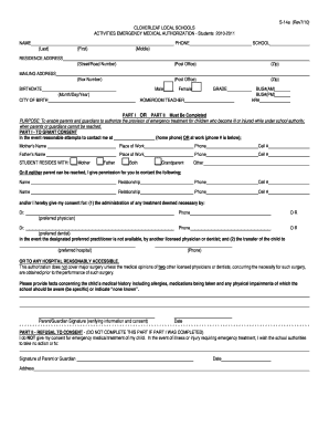 Cloverleaf Local Schools Activities Emergency Medical Authorization