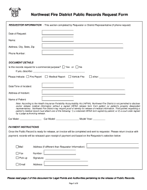 Northwest Fire District Public Records Request Form