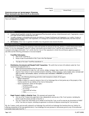 Certification of Investment Powers for Trust Accounts