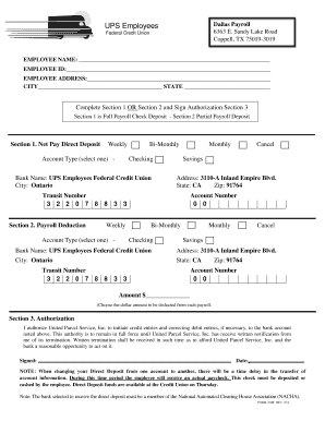 UPS Employee Payroll Direct Deposit Form