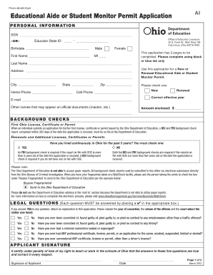 Ohio Educational Aide Permit Application