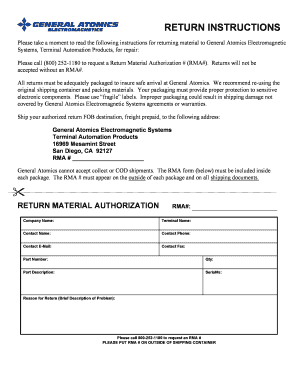 Return Material Authorization Form