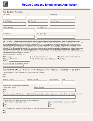 McGee Company Employment Application