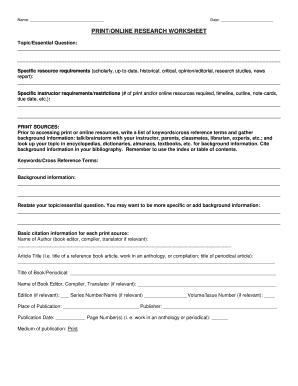 Print/Online Research Worksheet