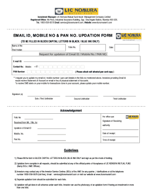 LIC Nomura Mutual Fund Email Mobile PAN Updation Form