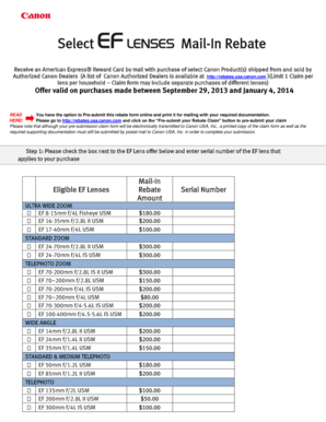 Canon EF Lens Mail-In Rebate Form
