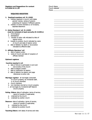 Church Membership and Session Records Form
