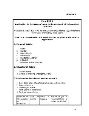 Form DIR-1 Application for Independent Director