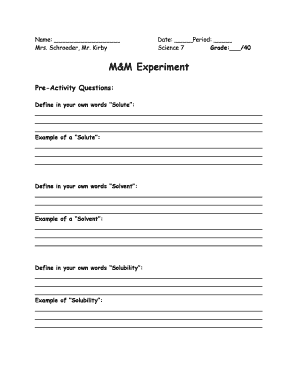 Science 7 M&M Experiment Worksheet