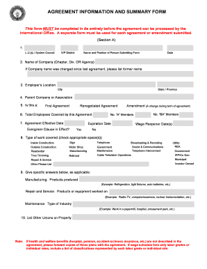 Agreement Information and Summary Form
