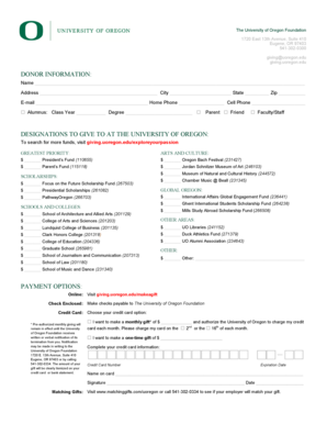 University of Oregon Donation Form
