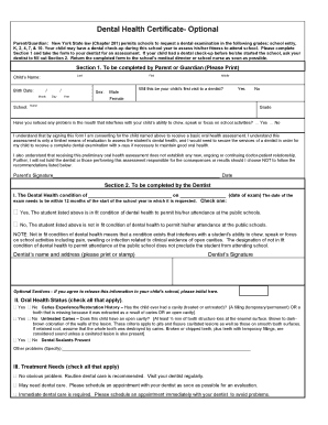 New York State Dental Health Certificate