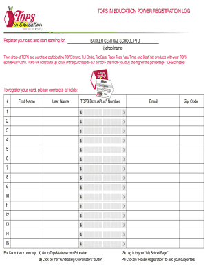 TOPS Education Power Registration Form