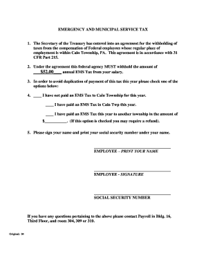 Federal Employee EMS Tax Withholding Form