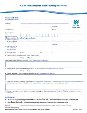 Claim for Exemption from Sewerage Services