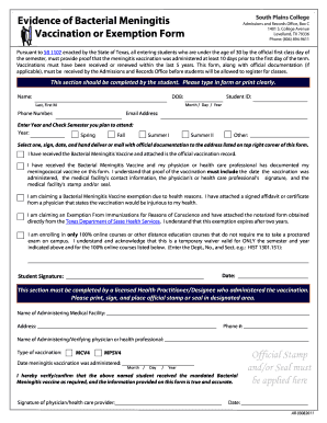 Bacterial Meningitis Vaccination Form
