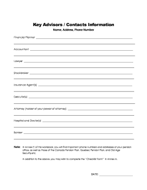 Key Advisors Contact Information Form