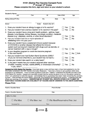 H1N1 Vaccine Consent Form