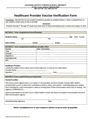 Healthcare Provider Vaccine Verification Form