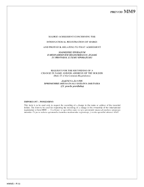 Madrid Agreement MM9 Form