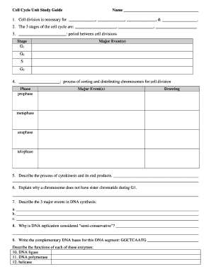 Cell Cycle Unit Study Guide