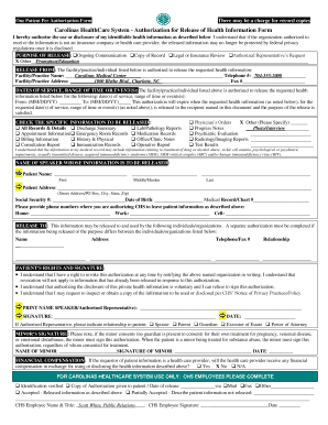 Carolinas HealthCare System Authorization for Release of Health Information